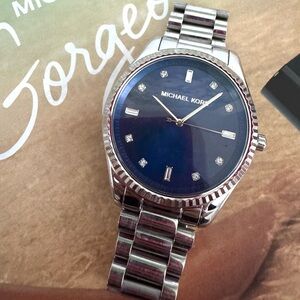 Michael Kors Silver Bracelet Watch with Navy Dial